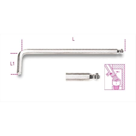 Gizmo 96BPC 2 mm. Ball Head Offset Hexagon Key Wrenches Chrome-Plated GI1609490